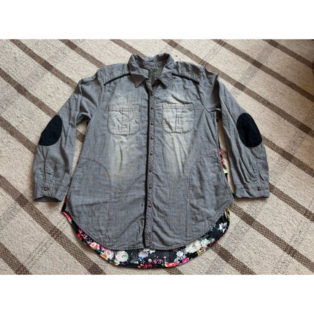Aratta Silent Journey Button Down Velvet Floral Back Western Shirt Large Plaid